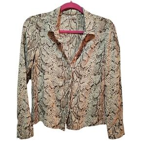 Reformation Snake Print Blouse - Brown and Cream